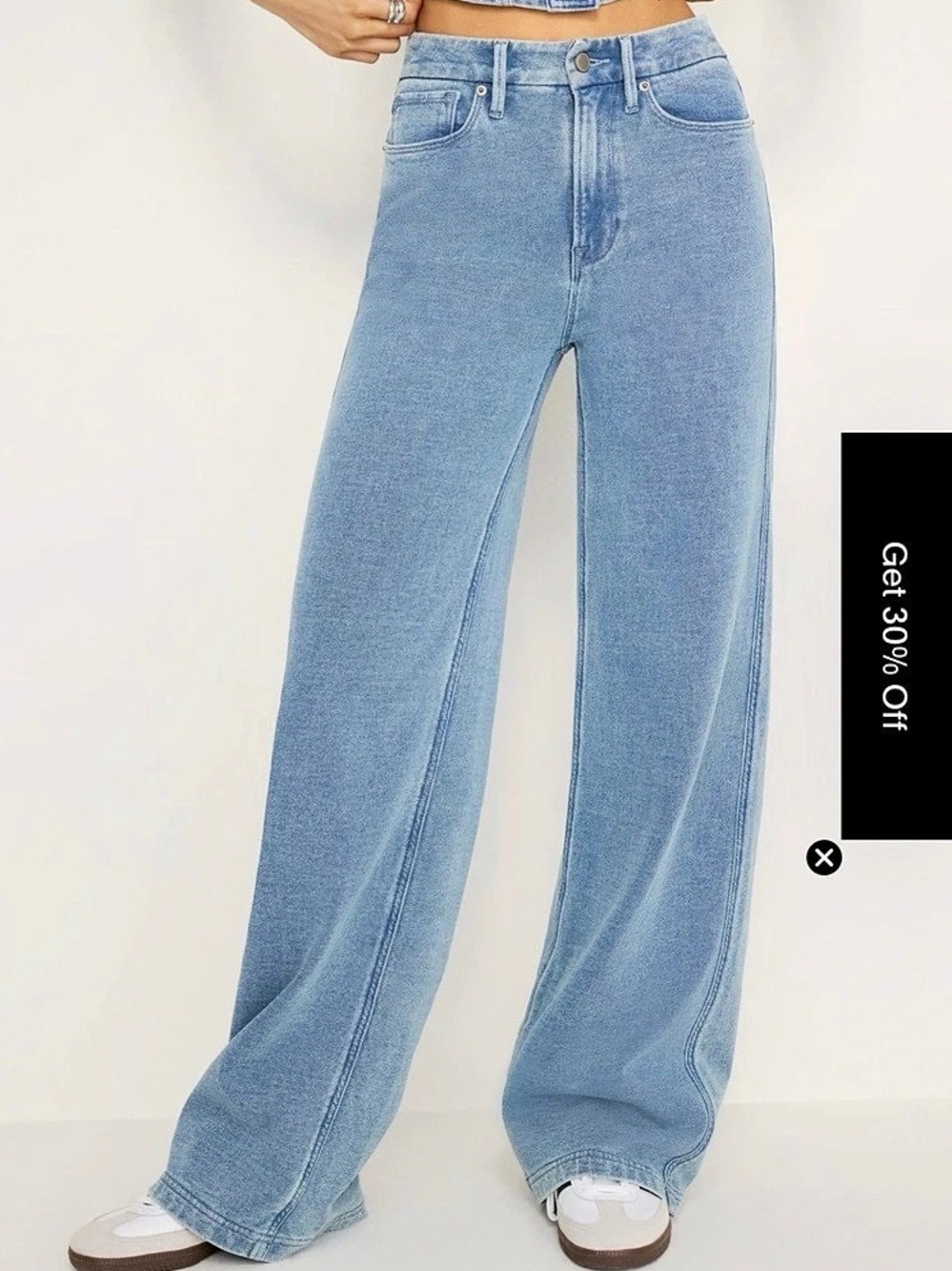 Good American Good Skate Sweatpants Wide Leg Jeans in Blue Waist 12